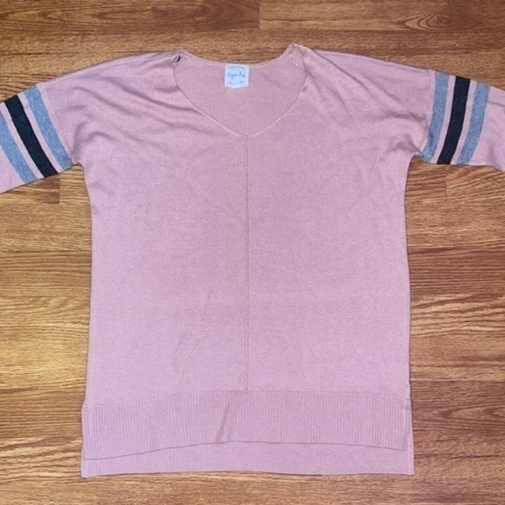 Hippie Rose Mauve Sweater Rose Gold Striped Sleeves XS